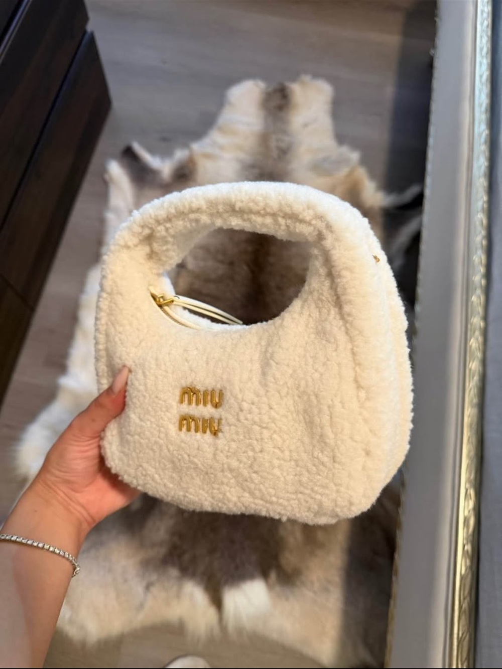 Miu Miu Cream Shearling Mini Hand Bag